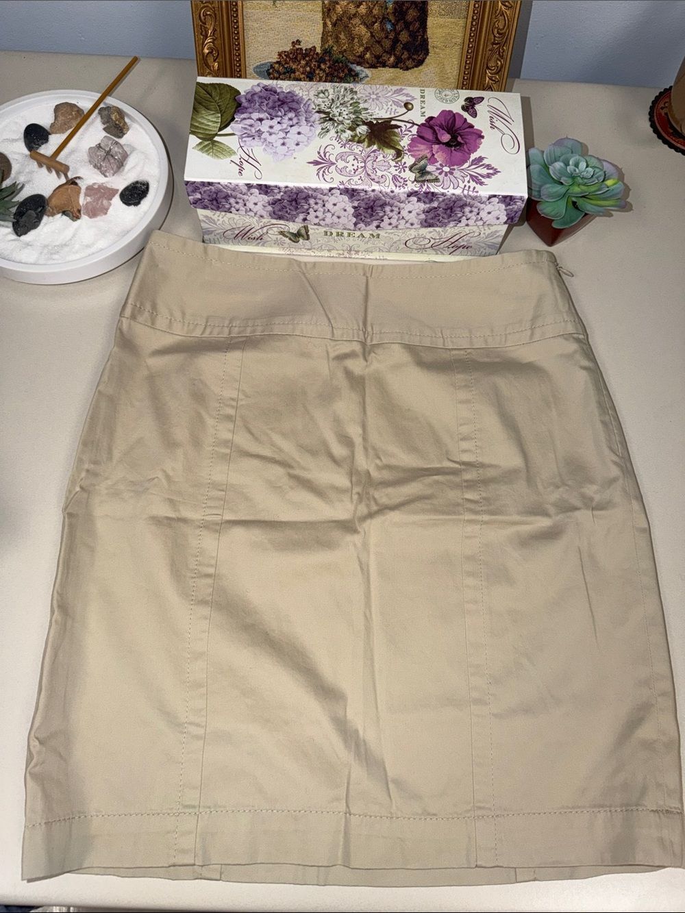 LOFT 2 High Waist Cotton Khaki Lightweight Pencil Skirt